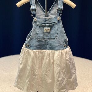 OshKosh B'gosh Denim and White Eyelet Overall Dress